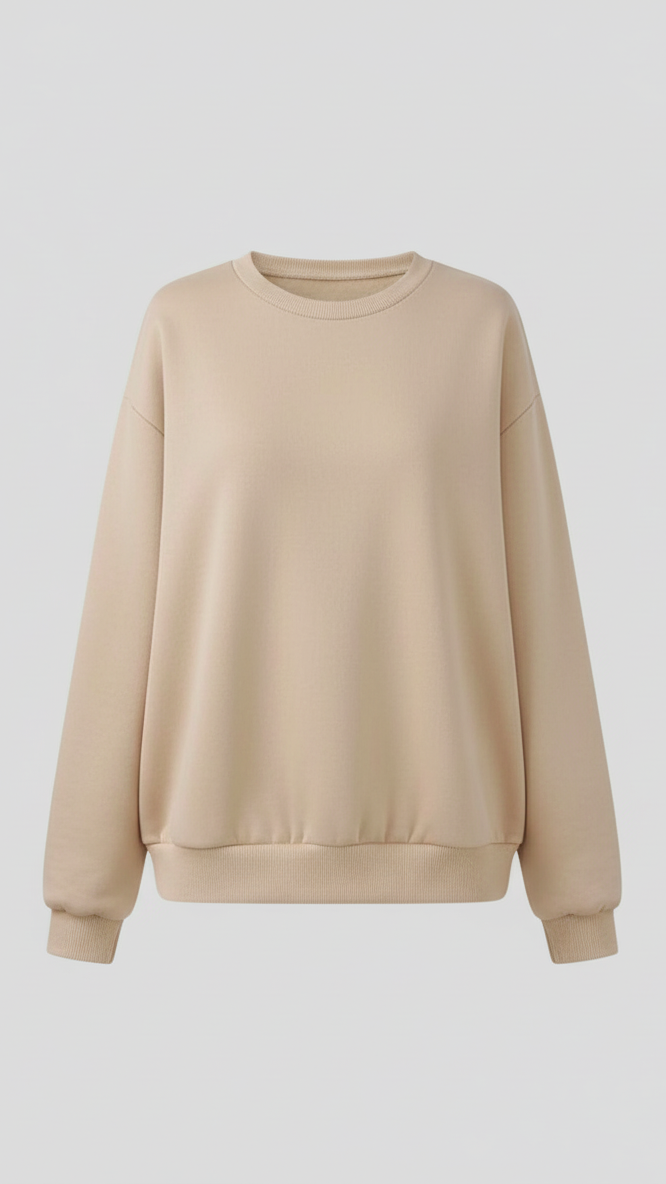 Women's Casual Crew Neck Sweatshirt Soft & Loose Fit Pullover In Beige Color