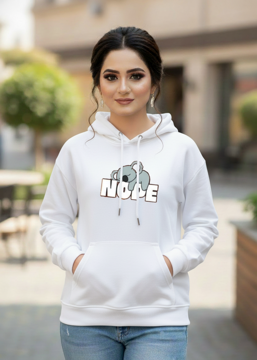 Womens White Printed Nope Hoodie Pullover Long Sleeve Casual Fashion Sweatshirts Drawstring Gym Hooded Shirt with kangaroo Pocket