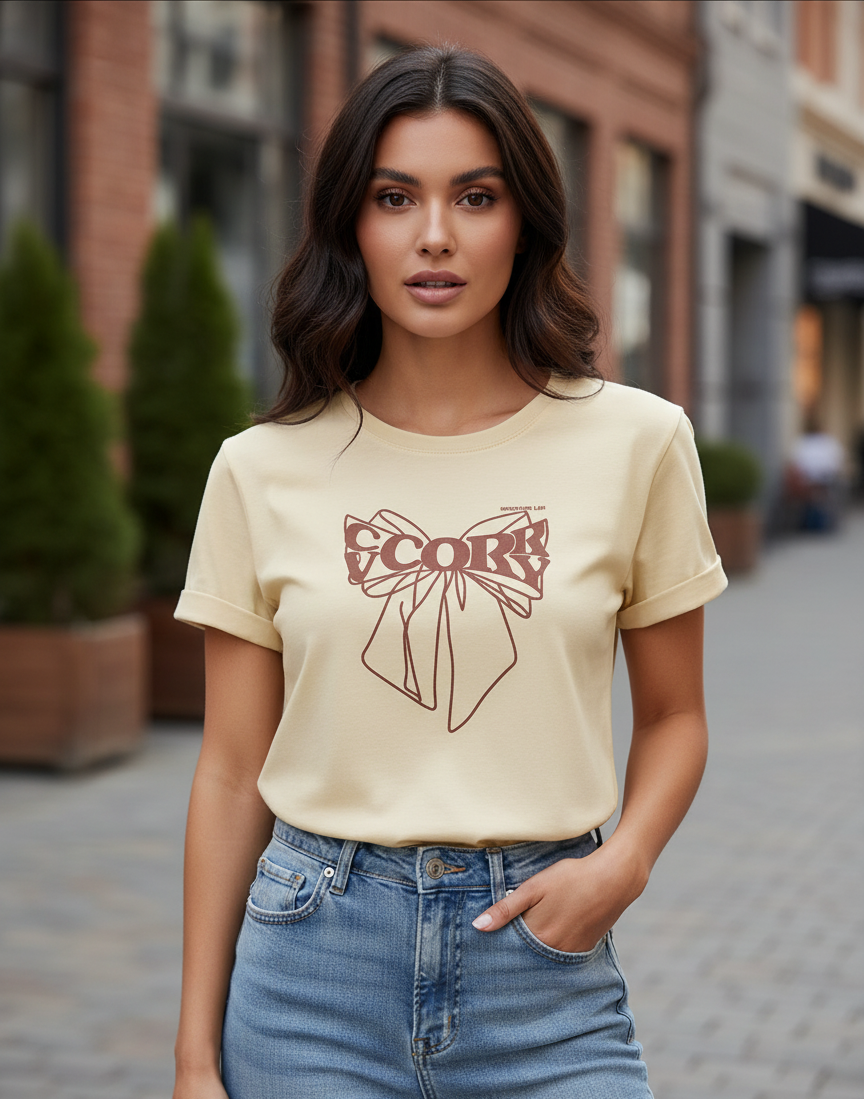 Women's T-Shirt – Short Sleeve Crew Neck Casual Tee in beige Printed Graphic T-Shirt