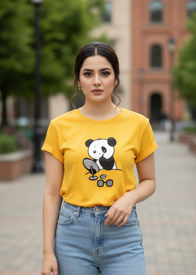 Women's T-Shirt – Short Sleeve Crew Neck Casual Tee in Yellow Printed Graphic T-Shirt