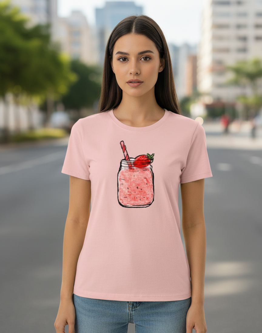 Women's T-Shirt – Short Sleeve Crew Neck Casual Tee in Pink Printed Graphic T-Shirt