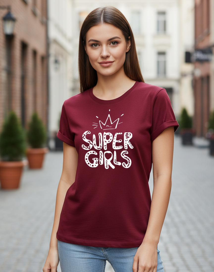 Women's T-Shirt – Short Sleeve Crew Neck Casual Tee in Maroon Printed Graphic T-Shirt