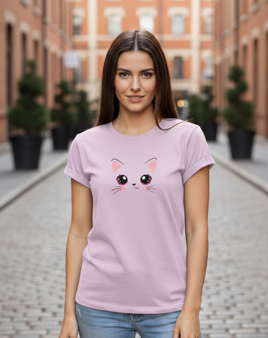Women's T-Shirt – Short Sleeve Crew Neck Casual Tee in Baby Pink Printed Graphic T-Shirt
