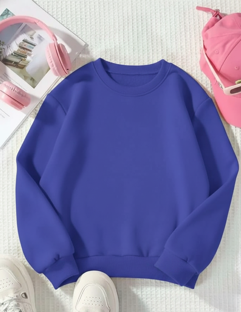 Women's Casual Crew Neck Sweatshirt Soft & Loose Fit Pullover In Navy blue Color