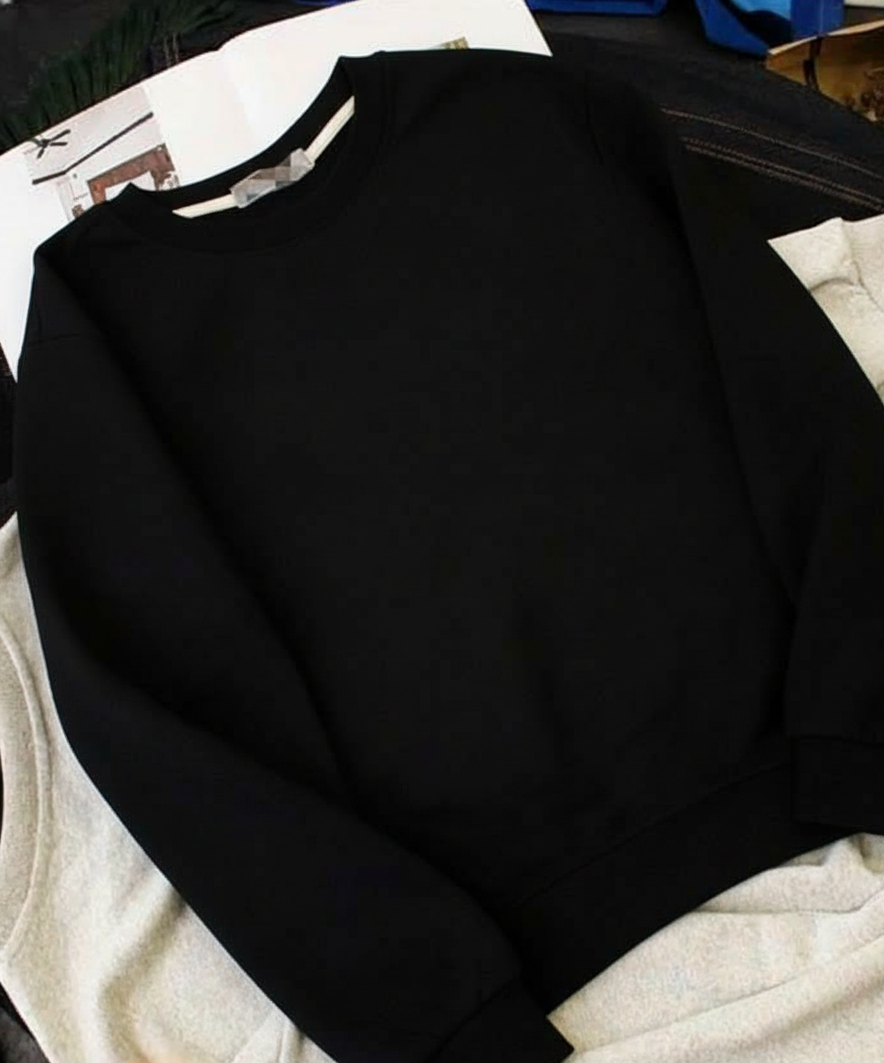 Women's Casual Crew Neck Sweatshirt Soft & Loose Fit Pullover In Black Color