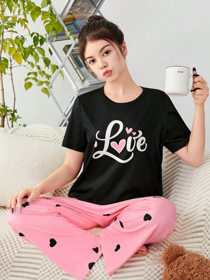 Women's Pajamas Set Short Sleeve Crewneck Shirt Top With Long Pants Sleepwear