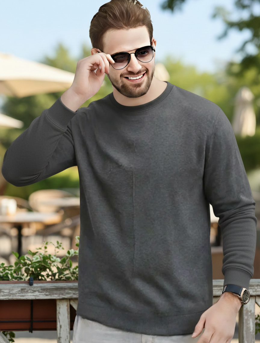 Men's Essentials Dark Grey Feel Cozy Fleece Long Sleeve Casual Sweatshirt