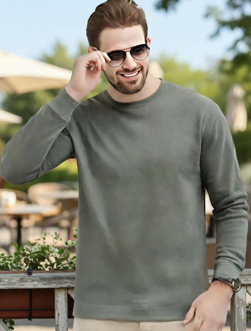 Men's Essentials Light Grey Feel Cozy Fleece Long Sleeve Casual Sweatshirt