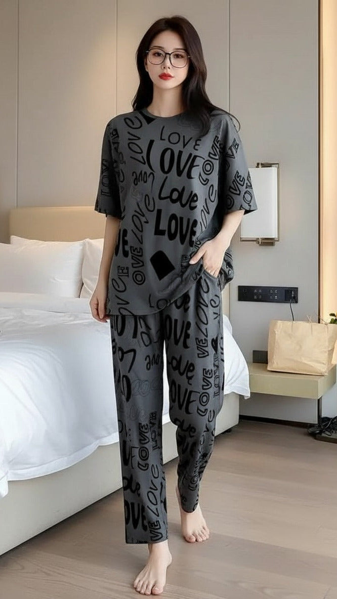 Women's Pajamas Set Short Sleeve Crewneck Shirt Top With Long Pants Sleepwear