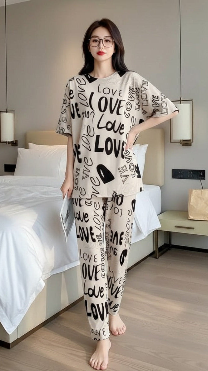 Women's Pajamas Set Short Sleeve Crewneck Shirt Top With Long Pants Sleepwear