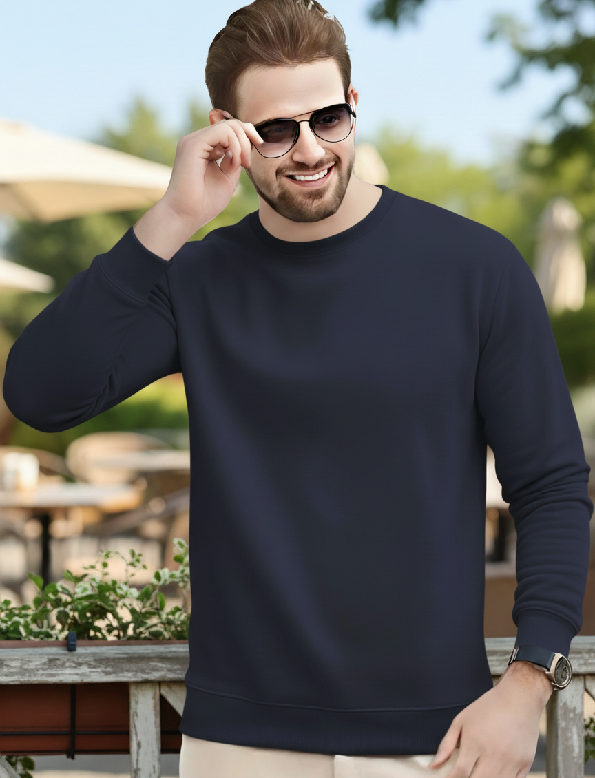 Men's Essentials Navy Blue Feel Cozy Fleece Long Sleeve Casual Sweatshirt
