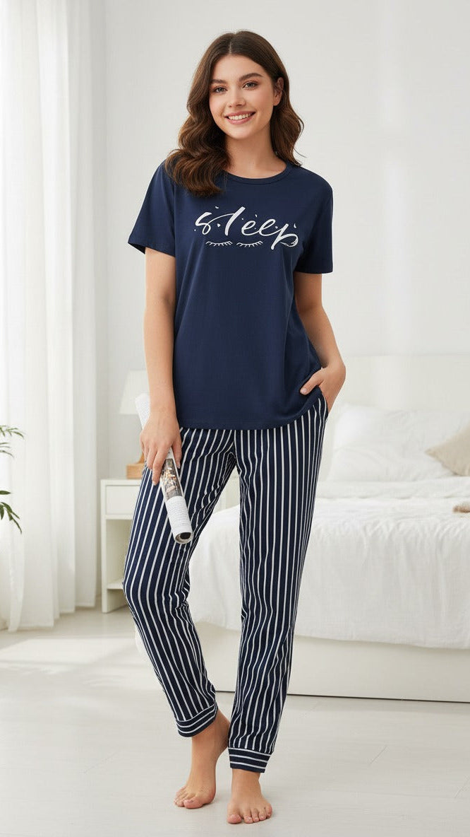 Women's Pajamas Set Short Sleeve Crewneck Shirt Top With Long Pants Sleepwear