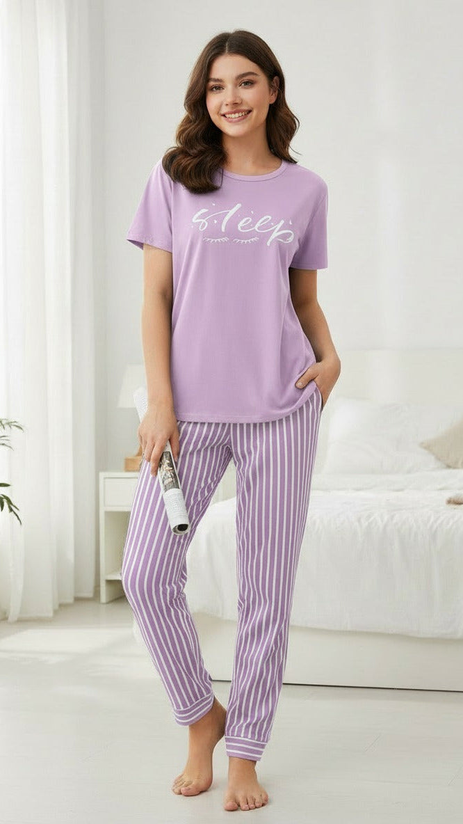 Women's Pajamas Set Short Sleeve Crewneck Shirt Top With Long Pants Sleepwear