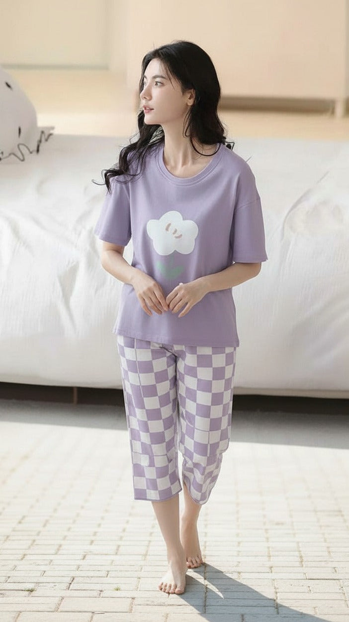 Women’s Pajama Set - Sleepwear Tops with Capri Pants Casual and Fun Prints Pajama Sets