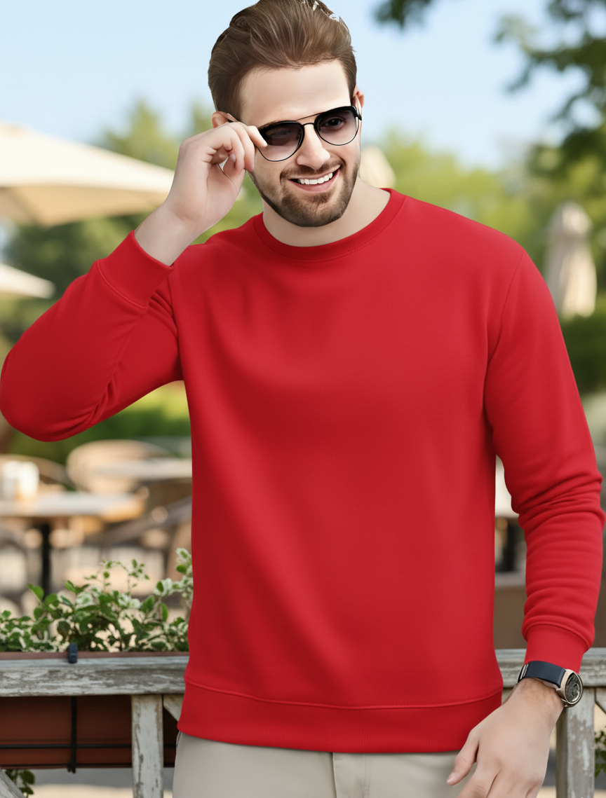 Men's Essentials Red Feel Cozy Fleece Long Sleeve Casual Sweatshirt