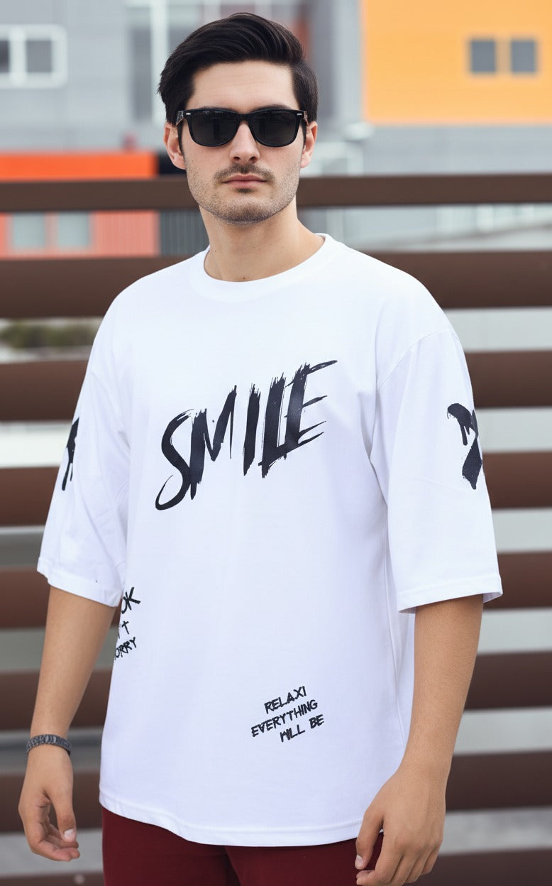 Men’s T-Shirt – Short Sleeve Crew Neck Casual Tee in White Printed Graphic T-Shirt