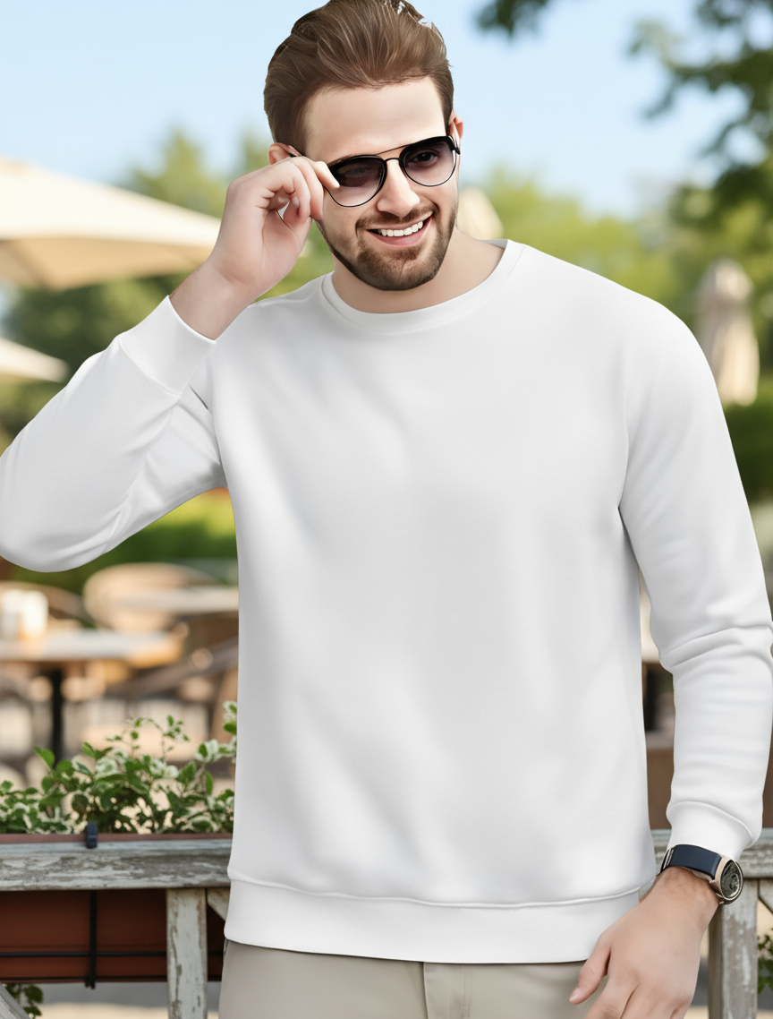 Men's Essentials White Feel Cozy Fleece Long Sleeve Casual Sweatshirt