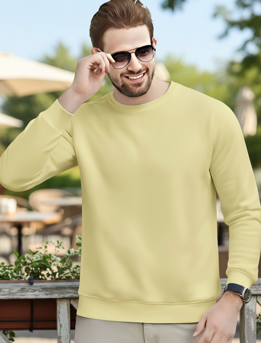 Men's Essentials Lemon Yellow Feel Cozy Fleece Long Sleeve Casual Sweatshirt