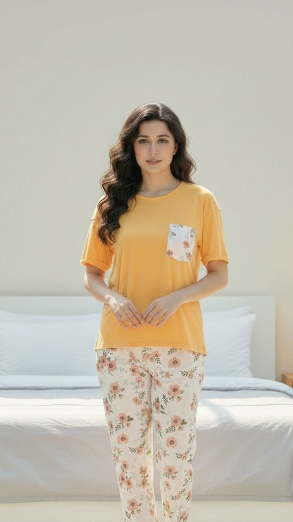 Women's Pajamas Set Short Sleeve Crewneck Shirt Top With Long Pants Sleepwear